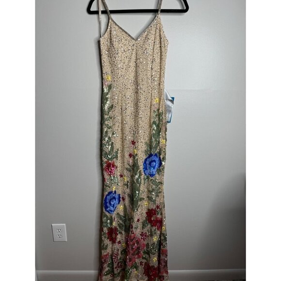 Mac Duggal 5475 Floral Embellished Spaghetti Strap Gown Size 0 NWT Nude Multi - Picture 6 of 12